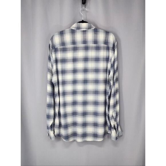 Faherty Shirt Mens Large Blue White Plaid Button Flannel Pima Cotton Blend - Picture 2 of 13
